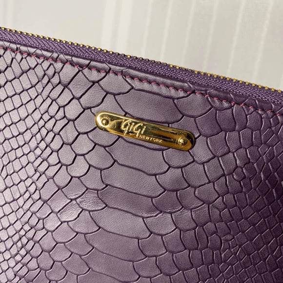 GiGi New York Python Leather Embossed Zip All-In-One Tassel Clutch Bag Purple - Picture 2 of 9